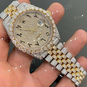 Luxe rappers roestvrij staal hiphop moissaniet diamantheren horloge met aangepaste Arabische wijzerplaten met VVS Clarity Diamonds