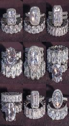 Conjunto de anillos de boda de corte princesa ovalado de Plata de Ley 925 auténtica de lujo para mujer, banda de compromiso, joyería de eternidad, Zirconia R4975 P08181868359