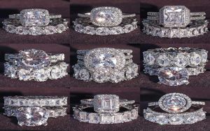 Luxe réel 925 en argent Sterling ovale princesse coupe bague de mariage ensemble pour les femmes bande de fiançailles éternité bijoux zircone R4975 P08186696002