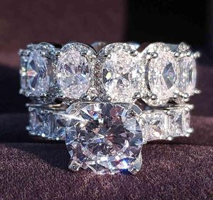Luxe réel 925 en argent Sterling ovale princesse coupe bague de mariage ensemble pour les femmes bande de fiançailles éternité bijoux zircone R49757546618