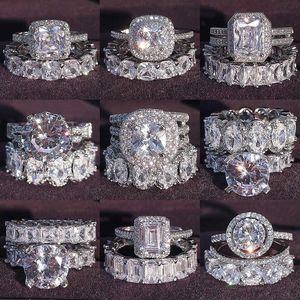 Luxe Echte 925 Sterling Zilveren Ringen Ovale Princess Cut Wedding Ring Set voor Vrouwen Engagement Band Eternity Sieraden Zirconia R4975 P0818