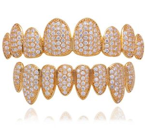 Luxe echt gouden roségoud witgouden vampier grillz iced fang grills volledige diamant cosplay tanddop tandkap tandheelkundige tanden brac189933982