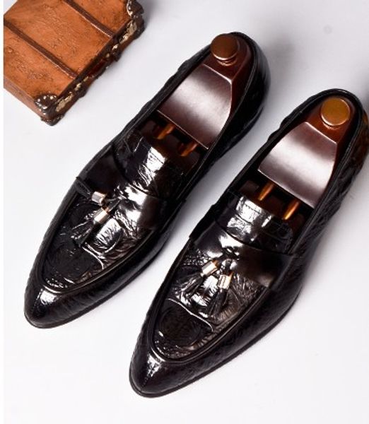 Zapatos de vestir de cuero real de lujo Zapatos de cuero de negocios para hombres piel de vaca cuero de cocodrilo en relieve cuero grueso talón grueso piel de cerdo plantilla
