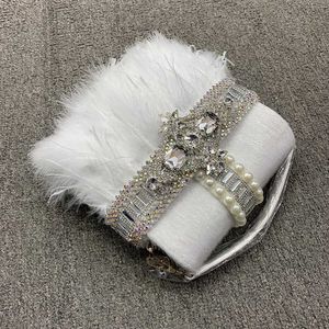 Bolso de mano de lujo con forma de caja de plumas de avestruz auténtica para fiesta, bolsos de diseño elegante para noche, bolso de hombro con cadena para mujer, boda