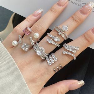 Wedding Diamond Designer Ring For Woman 925 Sterling Silver Square Zirconia Dames Love Promise Wed verlovingsringen Luxe sieraden Geschenkdoos Opening Verstelbaar