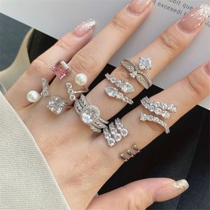 Anneau de créateur de diamants de perle de luxe pour femme wed fiançailles amour coeur or anneaux de mariage 925 Sterling Silver Zirconia Boîte cadeau bijoux pour femmes ouverture réglable 5-9