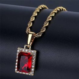 Luxe Rectangle Gem Pendentif Argent Or Chaîne Hip Hop Bijoux Designer Bijoux Corde Chaîne Glacé Chaînes Hommes Collier274D