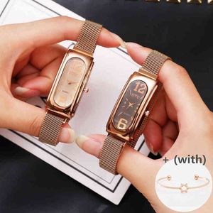 Bracelet de luxe Rectangle femme ensemble maille magnétique poignet femme 2 pièces cadran carré dame conçu horloge zegarek damski Y220707