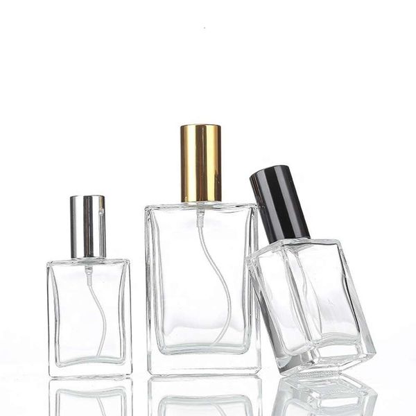 Bouteilles en verre de parfum recyclables de luxe 30ml50ml100ml flacon pulvérisateur en verre vide carré plat bouteilles de parfum en verre sur mesure
