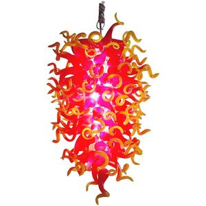 Lampen Rode en gele kristallen kroonluchters Moderne hanglamp Handgeblazen glazen kroonluchter LED-verlichting voor huisdecoratie