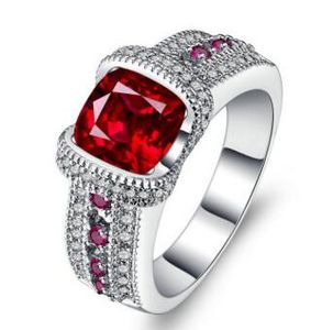 Bague de luxe en corindon rouge et or blanc pour femme, bague de fiançailles en diamants de simulation