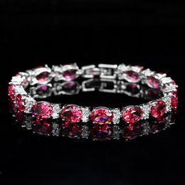 Luxe Rode Diamant Tennis Designer Armband Vrouw Groen AAA Zirconia Koper Zilver Kristal Armbanden Dames Engagement Bruiloft Sieraden voor Bruids