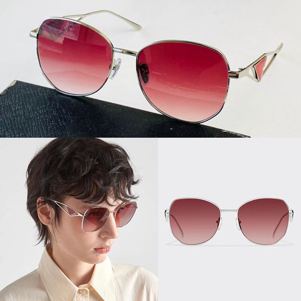 Luxe rouge lentille ovale lunettes de soleil marque Designer SPR57Y dames grand cadre cristal élégant incrustation lunettes de fête femmes or métal cadre miroir lunettes de soleil pour femme