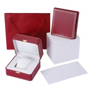 Luxe rode heren Watch Box Originele Woman's Watches Boxes Men polshorloge boekje CAD -kaarttags en papieren in het Engels Inner Outer