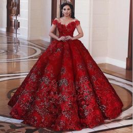 Luxe Red Off Shoulder Sequin Ball Toga Quinceanera Jurken Plus Size Dubai Formele Party Pageant Jurken Prom Sweet 15 Meisjesjurk