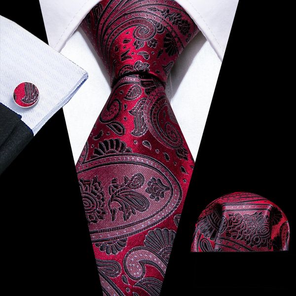 Coldie de paisley rouge de luxe pour l'homme smoking business fashion middoue de mariée de soie piste de poche de boucles de manchette