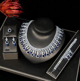 Collar de circonia cúbica cuadrado rojo de lujo, anillo, pendiente, pulsera, conjunto de joyería nupcial para mujer, accesorios de fiesta 2494657