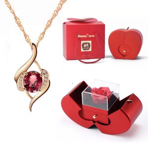 Luxe Rode Zirkoon Hanger Ketting Met Geschenkdoos Mode-sieraden Voor Vrouwen Vriendin Romantische Kerstcadeaus 240115