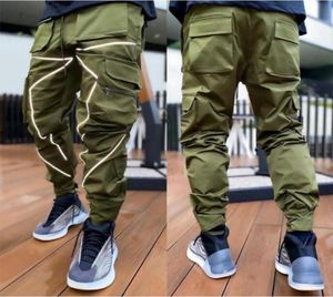 Luxury Reflective Strip Men039s Fashion Fashion Multipocket harem Hip Hop Pants Streetwear Gray Army Green Sweing Pantaderos Hombre Cas6186086