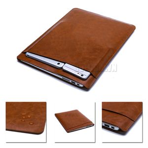 Luxe Retina Sleeve Case Dubbeldeks etui met zak voor laptoptassen PU lederen beschermhoes voor Apple MacBook air 11 12 13 15 inch