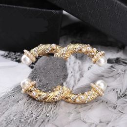 Luxe Retro Dubbele Letter Broche Designer Merk Broches Patroon Parel Diamant Voor Vrouwen Charm Huwelijkscadeau Partij Sieraden Accessorie