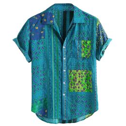 Chemises ethniques rétro de luxe pour hommes Summer à manches courtes à manches courtes Hawaiian Chemise élégante Caminsa décontractée Masculina 240412