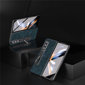 Coque de téléphone Vogue en cuir rétro de luxe pour Samsung Galaxy Folding Z Fold3 Fold4 Fold5 5G Durable et élégant motif de litchi avec membrane de béquille pliable