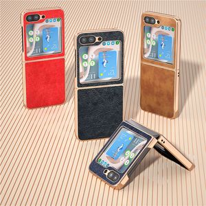 luxe retro mat lederen vogue telefoonhoes voor samsung galaxy vouwen z flip5 flip3 flip4 5g duurzaam slank volledig beschermend zachte bumper antislip effen kleur vouw shell