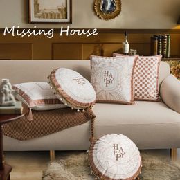Luxe rétro plantes échiquier grille taie d'oreiller housse de coussin avec glands salon canapé chambre décor à la maison 240306