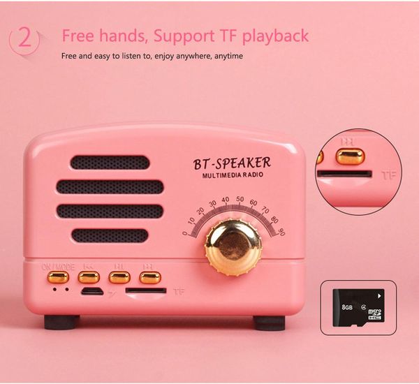 Haut-parleur Bluetooth portable rétro de luxe Lecteur de musique classique Joli cadeau Mini haut-parleurs sans fil BT Radio FM Carte USB / TF Soundbox Boîte à musique