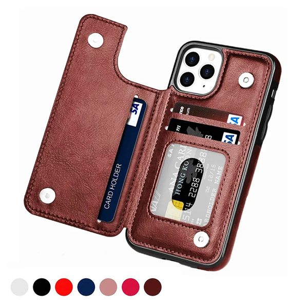 Funda tipo billetera de cuero PU retro de lujo para iPhone 15 14 13 12 11 Pro Max SE X XR XS 8 Plus Samsung S20 Ultra A50 Kickstand Funda con ranuras para múltiples tarjetas