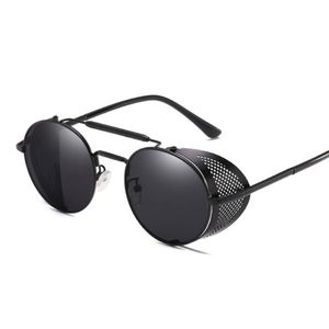 Luxe-retro steampunk zonnebrillen bril ronde ontwerper stoom punk metaal schilden zonnebril mannen vrouwen UV400 gafas de sol 251e