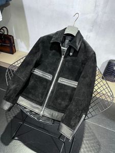 Luxe retro -stijl heren lederen jas highd textuur pocket stiksel revers nek jas top merk ontwerper zwart leren jas