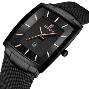 Luxe beloning 48*37 mm diameter wijzerplaat atmosfeer mode kwarts heren horloge kalender comfortabele stalen gaas riem 6 mm ultra dunne heren horloges