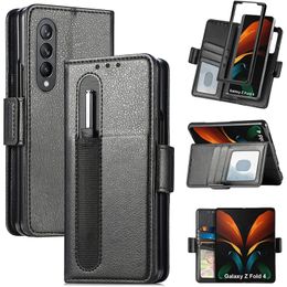 Fundas con tapa para negocios con bloqueo RFID de lujo con ranura para soporte para bolígrafo S Funda magnética con función atril Funda rígida de cuero PU a prueba de golpes para Samsung Galaxy Z Fold 3 4 5G Fold3 Fold4