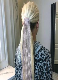 Luxury Rhinesotne Ponytail Long Pildel Accessories Headsor pour femmes Bling Crystal Hair Pobs Pin de tête Bijoux de chaîne de tête 6549462