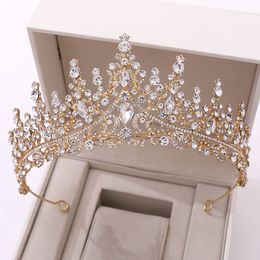 Luxe Rhinestone Beaded Headpieces Bruids Crown en Tiaras Mode Kristallen Goud Groen Blauw Bruiloft Accessoires Brithday Party Head Decorations