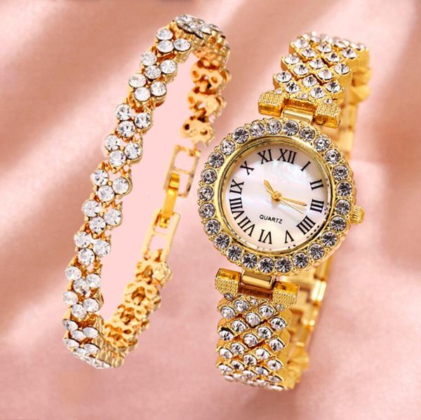 Luxe strass Bracelet montres ensemble pour femmes mode géométrique Bracelet Quartz horloge dames montre-Bracelet or argent