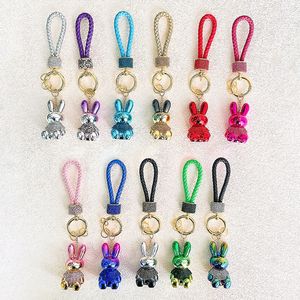 Luxe strass lapin porte-clés anneaux pour femmes cadeau dégradé lapin Animal porte-clés titulaire dessin animé pendentif voiture porte-clés mode sac breloque bijoux accessoires