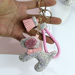 Luxe strass chiens porte-clés animaux de bande dessinée chien poupées sac porte-clés porte-monnaie voiture porte-clés cadeau pour les femmes Christm224s