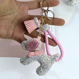 Luxury Rhingestone Dogs Kelechains Cartoon Animals Dog Dolls Sac Key Rings Holder Purse Car Key Chains Gift for Women's Christm244k