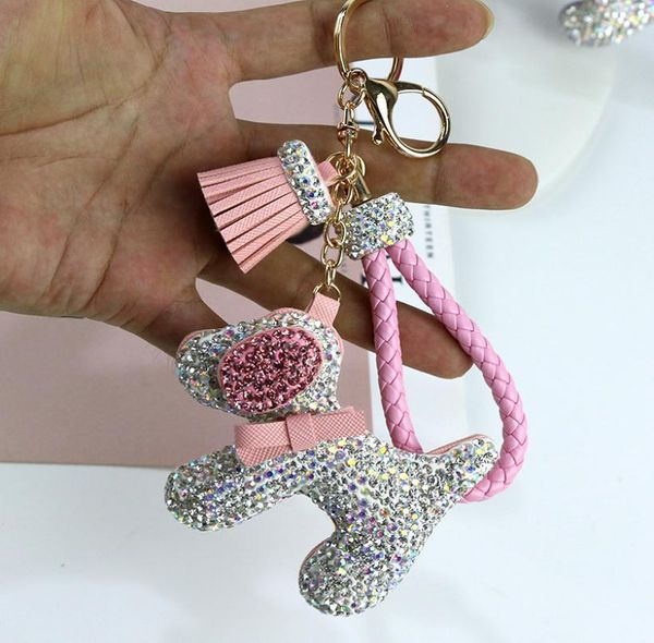 Luxe strass chiens porte-clés animaux de bande dessinée chien poupées sac porte-clés porte-monnaie voiture porte-clés cadeau pour femmes039s Christm5725116