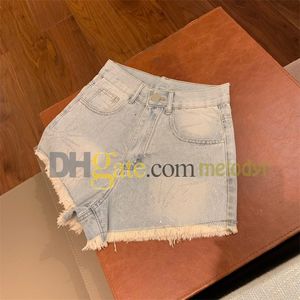 Luxe Rhinestone Letter Jeans Retro Designer Light Blue Denim Shorts Summer High Taille Mini Short Jeans Pants