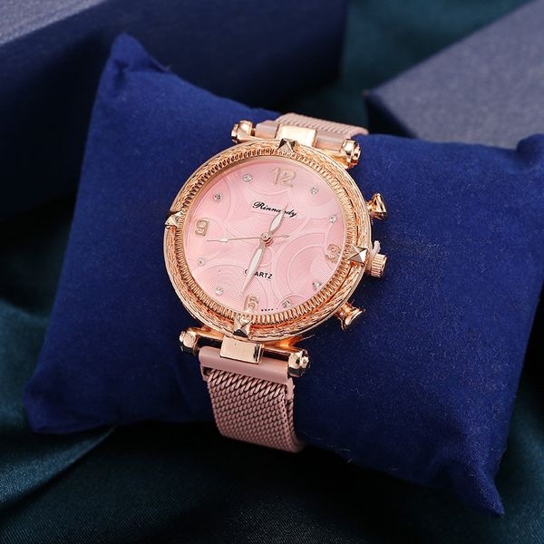 Reloj de lujo con diamantes de imitación, diseño de correa de malla, relojes de moda para mujer, elegante temporizador de diamante, movimiento de cuarzo, reloj para exteriores