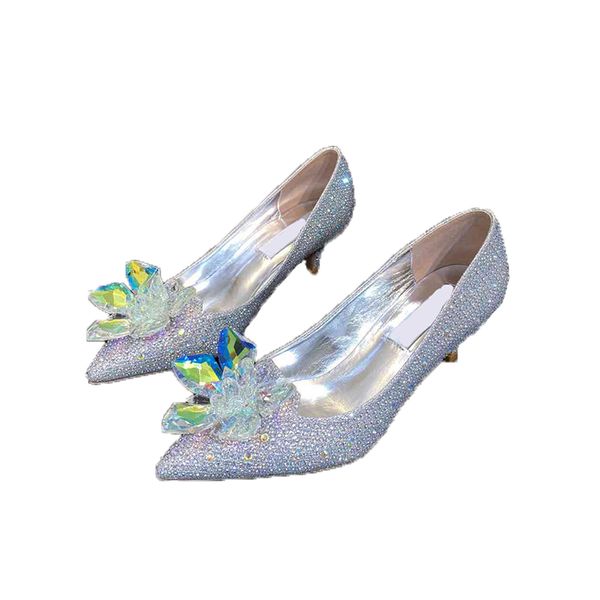 Chaussures habillées de luxe Designer strass paillettes 5 7 9CM talons aiguilles sexy mariée mariage argent cristal pompes avec boîte