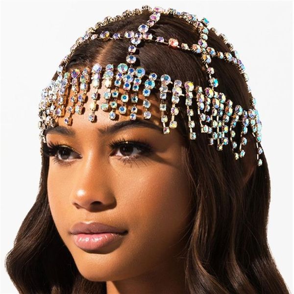 Tocado de lujo con diamantes de imitación para la frente, cadena para la cabeza nupcial con borlas para mujer, piezas para el cabello de cristal hechas a mano, accesorios para la cabeza, sombrero 220196d