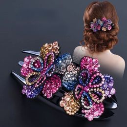 Rhinestones de lujo clips para el cabello para mujeres Cañas de pelo de flores coloridas para niñas Elegancia exquisita Barrette Hair accessorías