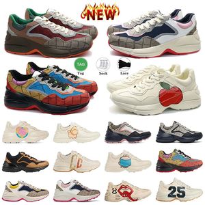 Zapatillas de deporte Rhyton de lujo Zapatos de diseñador Hombres Mujeres Zapato de plataforma Chunky Interlock de cuero Impreso Logotipo vintage Boca de ratón Impreso Moda para hombre Old Dad Trainers 35-45