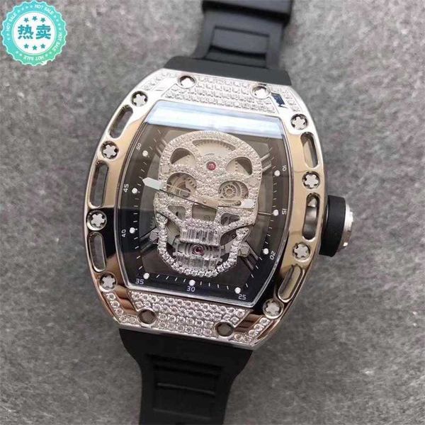 Luxe Richar Milles Diamant Montres Incrusté Hollowout Loisirs Grand Cadran Mouvement Automatique RM Domestique Montre-Bracelet Crâne Mâle Machine