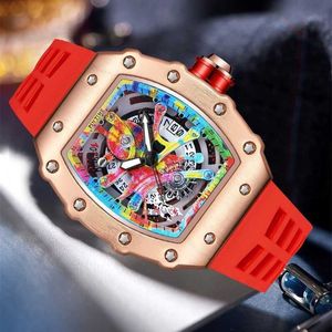 Montre de luxe Richardmill Richar*'s Non mécanique peinture volcanique Design Quartz Tourbillon creux tendance hommes et femmes 11KG